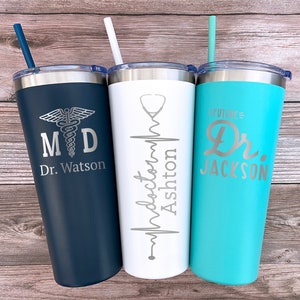 Doctor Gift, Personalized Doctor Tumbler, Stethoscope, Doctor Gift for Men, Doctor Thank You, Heartbeat, Future Doctor Gift, Laser Engraved