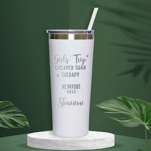 Personalized Girls Trip Tumbler: Laser Engraved Stainless Steel, 20-24oz