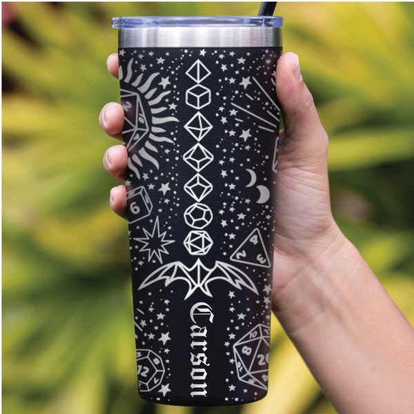 Personalized DND Tumbler, Dungeon Master Gift, Laser Engraved Tumbler, Nerd Gifts, D20, Personalized Gift, Gift for Him, Gift for Her