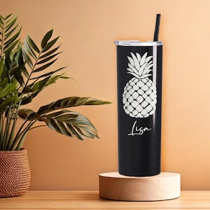 Personalized Pineapple Tumbler - Vinyl Decal, Pineapple Gifts, Beach Vacation Cup, Girls Trip Gift, Upside Down Pineapple, skinny tumbler