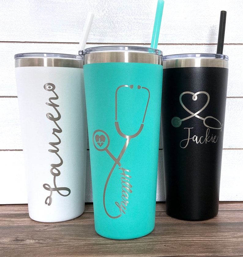 Nurse Tumbler, Personalized Nurse Gift, Stethoscope, RN, Nurse Gift, Doctor Gift, Nurse Assistant, Heartbeat, Nursing Student, Laser Engrave 