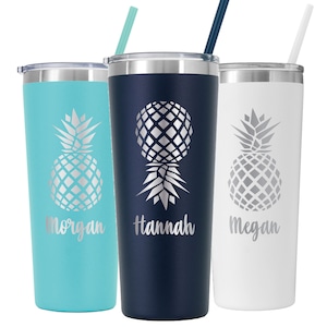Personalized Pineapple Tumbler , Pineapple Gifts, Beach Vacation Cup, Girls Trip Gift, Upside Down Pineapple, Gifts for Women,Skinny Tumbler