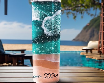 Personalized Beach Trip 20oz Tumbler: Glitter Ocean Waves