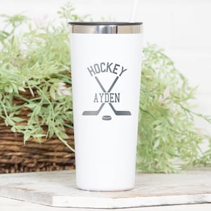 Personalized Hockey Tumbler: Laser Engraved Stainless Steel Gift