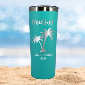 Personalized Palm Tree Vacation Tumbler, Bachelorette Vacation Cups, Florida Girls Trip Mugs, Perfect Family Vacation Gifts, Skinny Tumbler