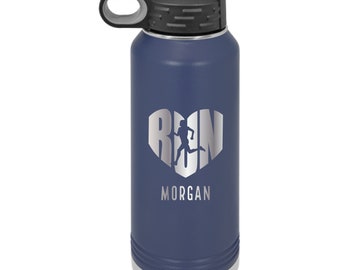 Personalized Runner Water Bottle: Laser Engraved 32 oz Stainless Steel
