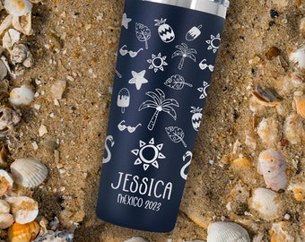 Personalized Tropical Tumbler: Laser Engraved Vacation Mug