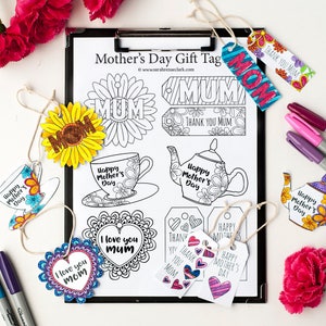 Mother's Day Gift Tags – 8 DIY printable gift tags for Mom or Mum | Printable PDF coloring gift tag template, printable gift tag, gift idea