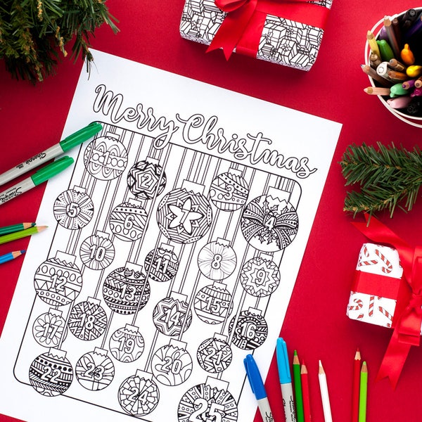 Christmas Coloring Advent Calendar - Printable 8.5x11 PDF Download - Xmas Coloring page countdown for kids and adults