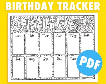 BIRTHDAY TRACKER - Printable Birthday Calendar Template Printable PDF, Printable Birthday Poster, Classroom Birthdays, Teacher Planner Pdf
