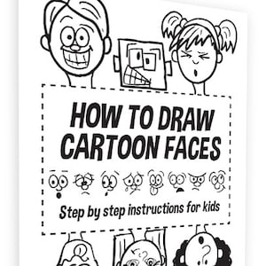 How to Draw Cartoon Faces kids printable worksheets // How-to-draw e-book / cartoon character classroom activity / kids activity book image 2