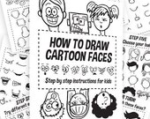 How to Draw Cartoon Faces - kids printable worksheets // How-to-draw e-book / cartoon character classroom activity / kids activity book