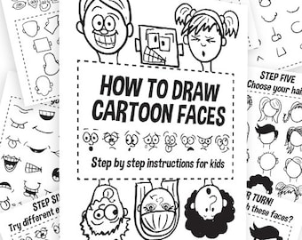 How to Draw Cartoon Faces - kids printable worksheets // How-to-draw e-book / cartoon character classroom activity / kids activity book