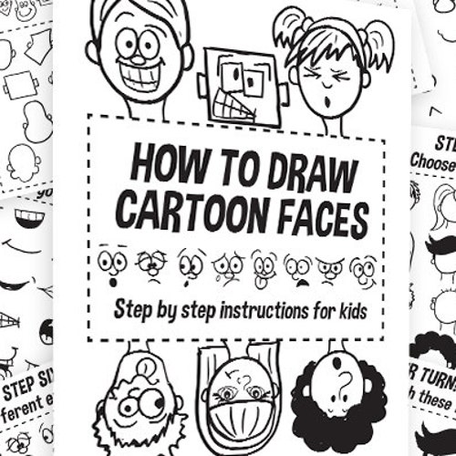 how to draw cartoon faces kids printable worksheets etsy