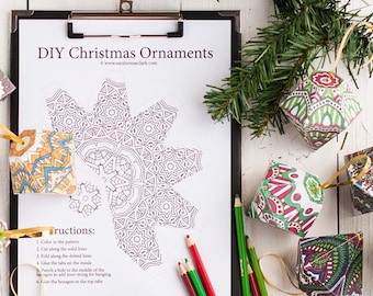 Christmas Ornament Template | Set of 10 Printable coloring page DIY ornament templates to decorate your Christmas tree! Christmas craft idea