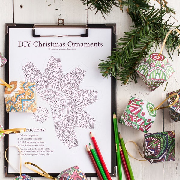 Christmas Ornament Vorlage | Set von 10 Printable Malvorlagen DIY ornament Vorlagen, um Ihren Weihnachtsbaum zu schmücken! Bastelidee für Weihnachten