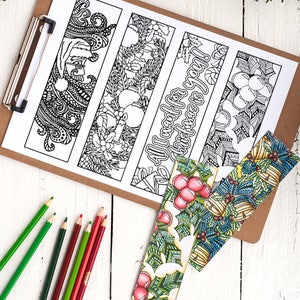 Coloring Christmas Bookmarks x12 | Printable Christmas bookmark coloring pages  | 8.5x11 PDF | Christmas gift or classroom  Xmas activity