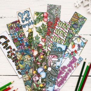Christmas Coloring Bookmarks x12 - Printable 8.5x11 PDF Download - Printable Christmas Coloring pages with 12 bookmarks to print and color