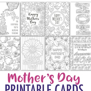 Tarjetas para colorear del Día de la Madre 8 plantillas de tarjetas imprimibles del Día de la Madre, tarjetas para colorear, tarjeta imprimible de mamá, regalo del día de las madres, página para colorear