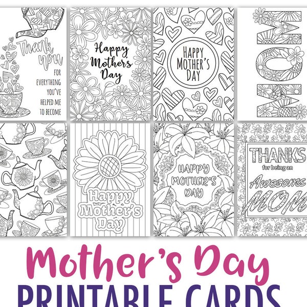 Mother's Day Coloring Cards | 8 Printable Mother's Day card templates, coloring cards, mom printable card, mothers day gift, coloring page