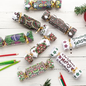 Christmas Bon-Bon Template Set | Set of 8 Christmas Bon-Bon coloring page templates | Printable PDF template, gift wrap idea for Christmas