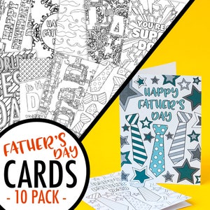 Father's Day Printable Coloring Cards 10 Pack 10 Printable PDF Father's Day card templates to color in and make Father's Day gift idea image 2
