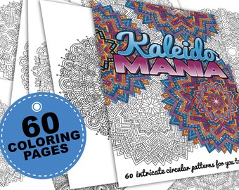 60 mandala coloring pages - Kaleidomania: Printable Coloring Book PDF / Adult coloring book, grown-up coloring book, adult coloring pages,