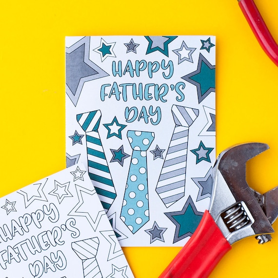 father s day printable coloring cards 10 pack 10 etsy