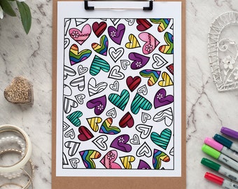 Hearts Coloring Page | Printable adult coloring page 8.5x11" PDF | Valentine's Day coloring page | Valentine craft | Love coloring page