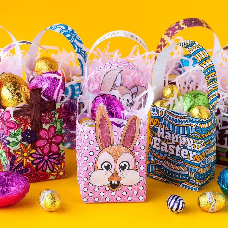 Fête de Pâques sacs-cadeaux pack 8 cadeau imprimable sac modèle pour Pâques, minis sacs-cadeaux de Pâques, sacs en faveur du parti imprimable, Pâques sacs Pdf image 1