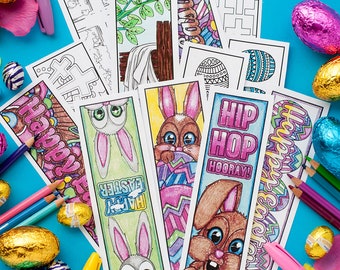 Easter Coloring Bookmarks – Set of 12 Printable Bookmarks to color and make for Easter | Printable PDF coloring template for adults and kids