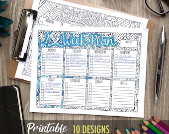 Weekly Planner Printable - 20 pack // Weekly schedule, printable planner insert, weekly agenda, organization printables, coloring planner