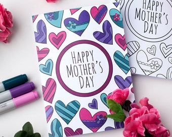 Tarjeta para colorear imprimible para el Día de la Madre: una tarjeta de felicitación imprimible para colorear para el Día de la Madre / Plantilla de tarjeta para el Día de la Madre en PDF imprimible