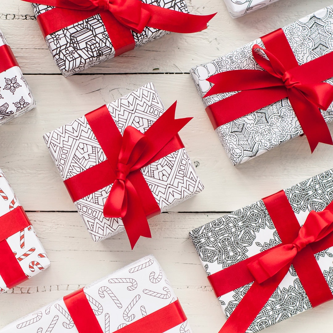 Digital Gift Wrap Christmas 8 Pack Printable Coloring Page Etsy