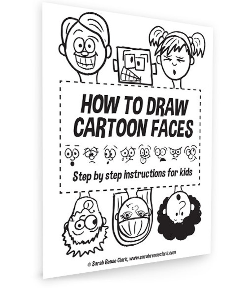 How to Draw Cartoon Faces kids printable worksheets // How-to-draw e-book / cartoon character classroom activity / kids activity book image 2