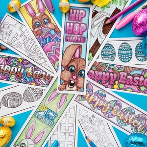 Easter Coloring Bookmarks Set of 12 Printable Bookmarks to color and make for Easter Printable PDF coloring template for adults and kids image 4