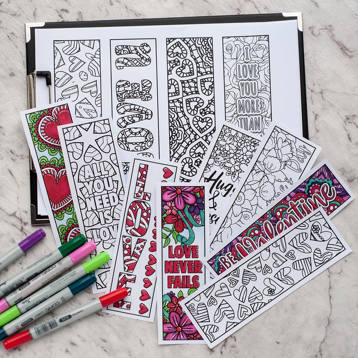 Love Coloring Bookmarks Set of 12 Printable Bookmarks to Etsy UK