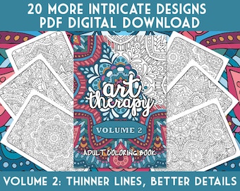 Adult Coloring Book | Art Therapy Volume 2 - Printable PDF Coloring Book | digital download, print at home | 20 adult coloring page patterns