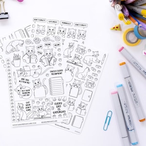 Planner Cat Coloring Stickers (Printable + Digital Only)