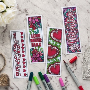 Love Coloring Bookmarks – Set of 12 Printable Bookmarks to color and make for a Valentine's Day Gift | Printable PDF adult coloring template image 5