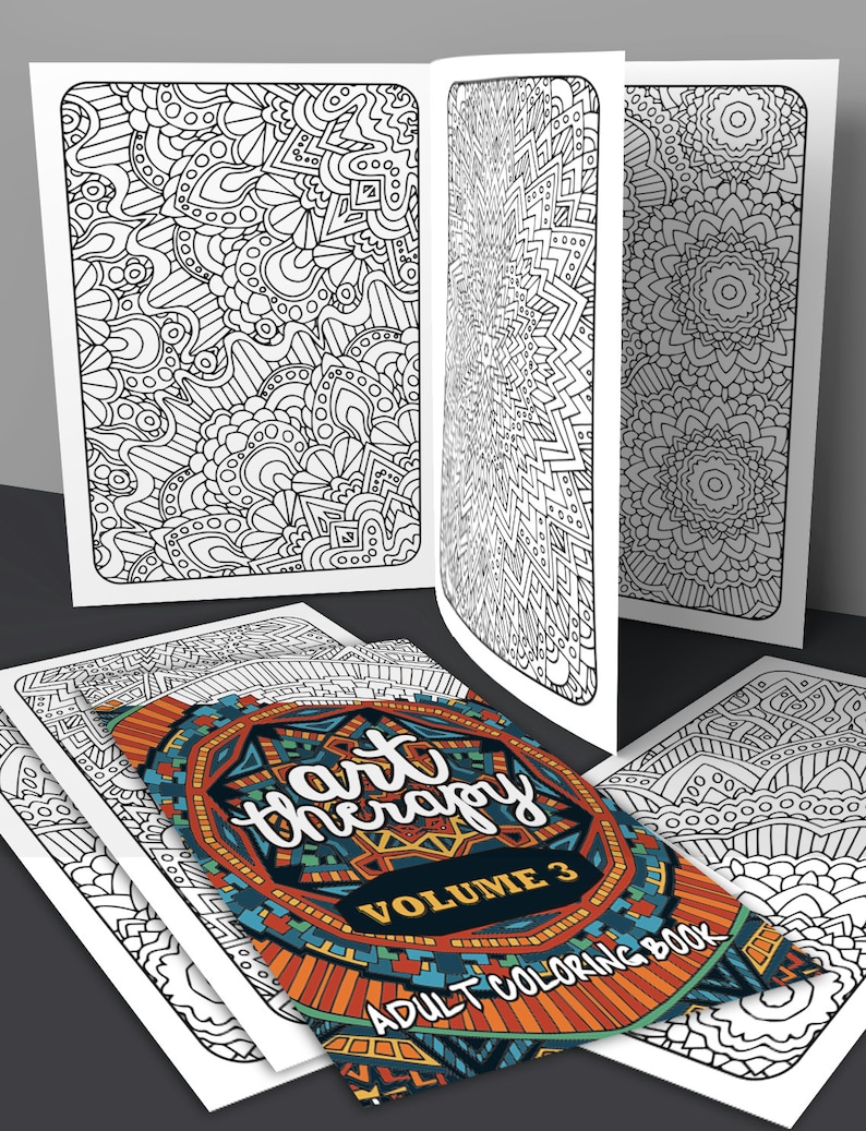 Adult Coloring Book Art Therapy Volume 3 Printable Coloring Book digital download, print & color 20 grown-up coloring page patterns image 1