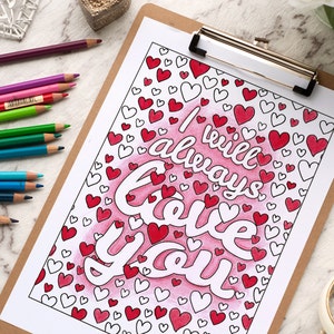 Página para colorear para adultos "Siempre te amaré" / Imprimible 8.5x11" PDF página para colorear para adultos simple