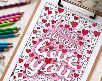 Adult Coloring Page "I Will Always Love You" | Printable 8.5x11" PDF simple adult coloring page