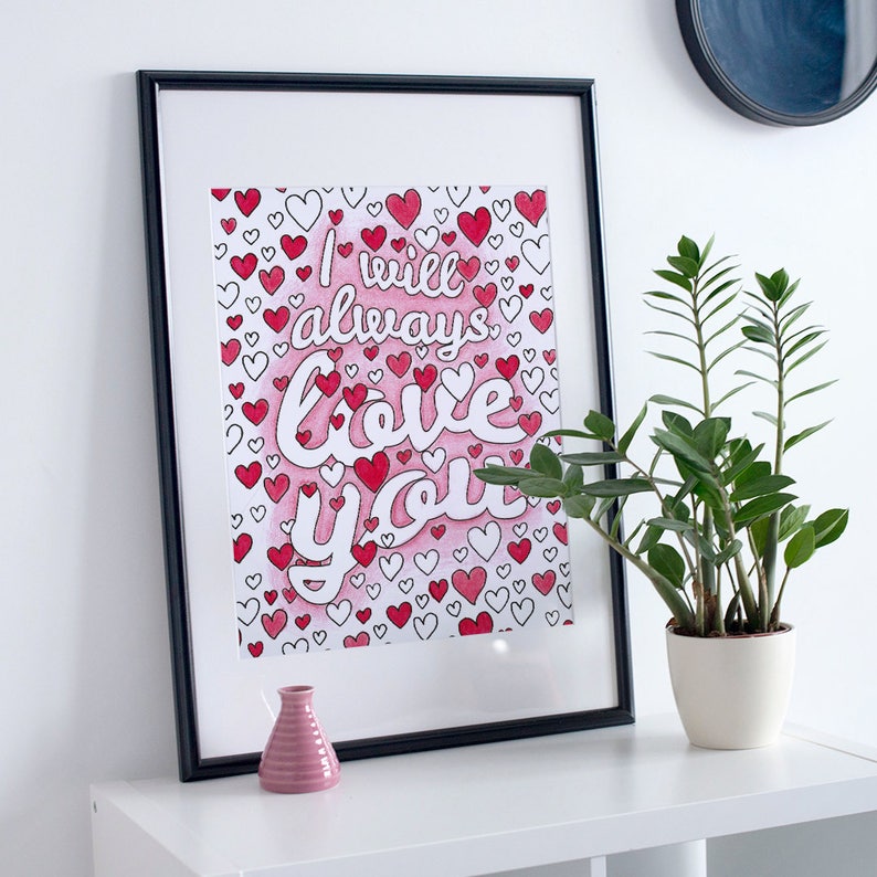 Adult Coloring Page "I Will Always Love You" | Printable 8.5x11" PDF simple adult coloring page image 2