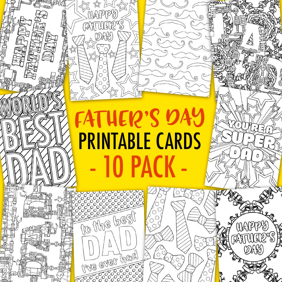 Father's Day Printable Coloring Cards (10 Pack) | 10 Printable PDF ...