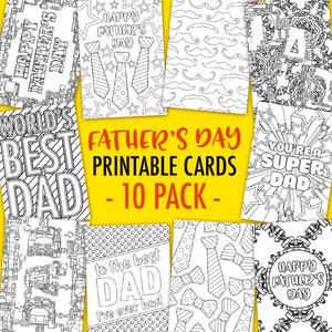 Día del padre para imprimir para colorear tarjetas (paquete 10) | 10 plantillas de tarjeta imprimible PDF día de los padres para colorear y hacer | Regalo día del padre