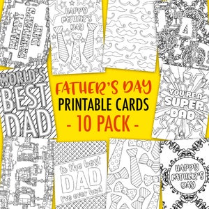 Father's Day Printable Coloring Cards 10 Pack 10 Printable PDF Father's Day card templates to color in and make Father's Day gift idea image 1