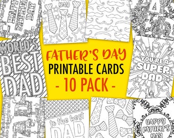 Father's Day Printable Coloring Cards (10 Pack) | 10 Printable PDF Father's Day card templates to color in and make | Father's Day gift idea