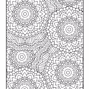 May include: A black and white intricate mandala design with multiple overlapping circular patterns. The design features a variety of shapes and lines, creating a complex and visually appealing pattern.