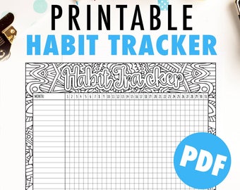 Habit Tracker Printable | Monthly habit tracker or goal tracker template printable PDF | plan + track your goals or habits. 8.5x11" PDF